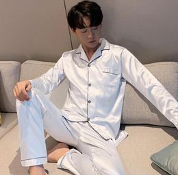 Men039s Sleepwear FZSLCYIYI Summer Suit Long Sleeve Pants Silk Men Pajama Sets Sleep White Satin Rayon Pyjama Pyjamas Male6866922