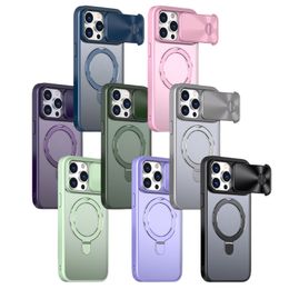 Slide Camera Lens Protection Kickstand Shockproof Cases For iPhone 15 Pro Max 15 Plus 14 Pro 13 12 11 Multifunction Stronger Magnetic Car Holder Acrylic PC Phone Case