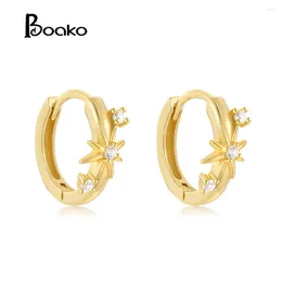 Hoop Earrings BOAKO S925 Sterling Silver Star Micro Inlaid Zircon For Women Girl Gold Color Wedding Mother's Day Ear Buckle Brinco