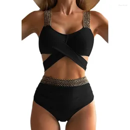 Women's Swimwear Swimsuit 2024 Trend Womens Fashion Solid Color High Waist Cover Belly Elastic Silk Bodysuits Slim Women Two Piece Tankinis