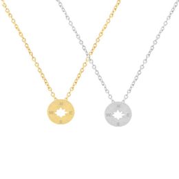 Pendant Necklaces Tiny Round N W S E Compass Necklace For Women Men East South West North Directional Gold-color Outdoor Travel Jewellery 283W