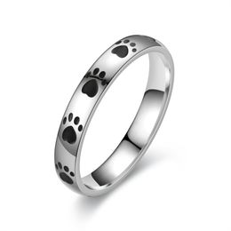 Cute Cat Paw Print Rings Stainless Steel Puppy Charm Designer Ring Girls Gift Design Jewelry