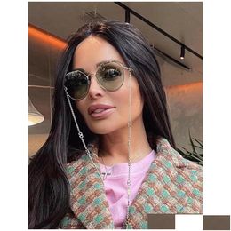 Sunglasses Sunglasses Fashion Trend Designer Women 2043 Summer Vintage Metal Round Shape Chain Glasses Charming Wild Style Uv Protecti Dh4Xm