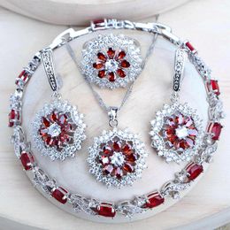 Silver 925 Bridal Jewelry Sets Cubic Zirconia Costume Jewellery Wedding Rings Earrings Pendant Bracelets Necklace For Women 240506