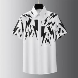 Luxury Summer Short Sleeved Shirt for Men Fashion Lightning Printed Casual Shirts Social Streetwear Business Dress Shirt 2024
