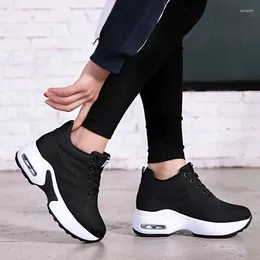 Casual Shoes 8 Cm Height Women Wedge Sneakers Air Cushion Black Sports Mesh Running For Woman 1029 T