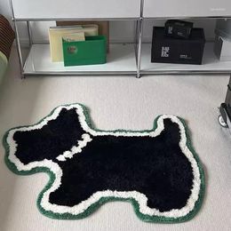 Carpets Cute Tufting Dog Mat Black Cartoon Animal Bedroom Rug Bathmat Fluffy Carpet Floor Pad Aesthetic Home Kids Room Nursery Decor