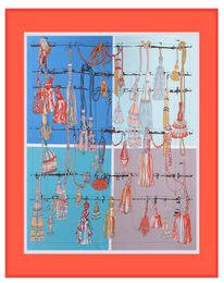 Vintage Orange Square Print Silk Shawls And Wraps Women Handmade Foulard Femme Tassel Twill Shawls Whole 130cm130cm1367932