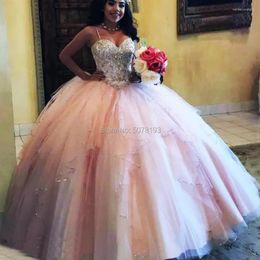 Party Dresses 155 Pink Sweetheart Sleeveless Ball Gown Floor-length Netting Gowns Evening-dresses/formal-wearing Beads