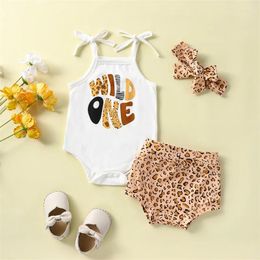 Clothing Sets Toddler Baby Girl Birthday Outfit Wild One Two Sleeveless Romper Tank Top Leopard Shorts Headband Set