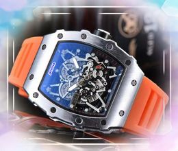 Popular Selling Military Men Flowers Skeleton Dial Watches Business Leisure Rubber Belt Clock Quartz Automatic Day Date Time Bracelet Watch Relogio Masculino