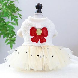Dog Apparel Charming Pet Dress With Bow Winter Lace Skirts Traction Ring Festive For Dogs Cats Princess