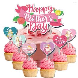 Party Supplies 17pcs Happy Mother's Day Cake Toppers Pink Heart CupCake Decoration Mothers Gift Birthday Dessert Decor
