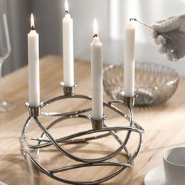 Candle Holders Light Luxury Stainless Steel Modern Home Decor Romantic Table Candlestick Ornaments Designer Iron Room Decoration