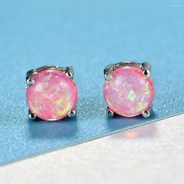 Stud Earrings 6MM Cute Round Fire Opal Stone For Women Dainty 4 Pink Blue White Students Girls Jewellery