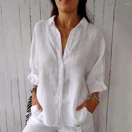 Women's Blouses Cotton And Linen Women Shirt Back Slit Bow Tie Casual Long Sleeve Loose Vintage Solid Color