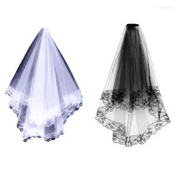 Bridal Veils Layered Veil Bride Long With Lace Floral Trim Sheer Halloween Tulle