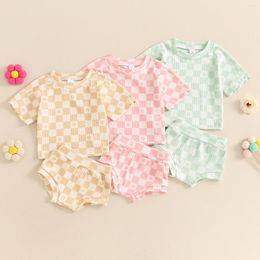 Clothing Sets Summer Infant Baby Girls Shorts Short Sleeve Plaids Print Tops PP Clothes