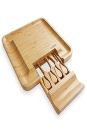 Bamboo Cheese Cutting Board Knife Gift Set Wooden Charcuterie Meat Serving Tray7390327