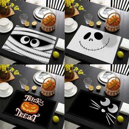 Mats Pads 40X30cm Halloween Pumpkin Black Cat Mat Holiday Kitchen Linen Table Mat Bowl Coffee Cup Mat Home Decoration J240514