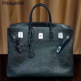 50cm Tote Bags Hac Designer Bag Handmade New Black Ostrich Skin Platinum Leather Handheld Large Size 50