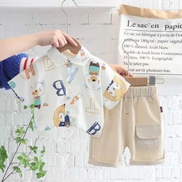 Clothing Sets New Baby Boys Clothes Suit Summer Children Fashion Cartoon Letter T-Shirt Shorts 2Pcs/Set Toddler Casual Costume Kids Tracksuits Y240515