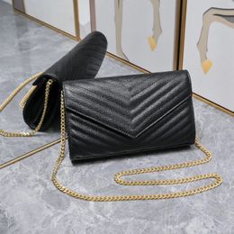 mirror quality envelope Shoulder Designer hand bag Luxury real Leather flap caviar Womens mens Clutch Bags silver chain purses tote CrossBody quilted fashion Bags