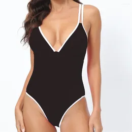 Women's Swimwear Black Bikini Border Bikinis Sets Sexy Swimsuit Women Double Straps V Neck Monokini Vacation Micro BeachWear Bather Suit