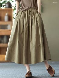 Skirts Cotton For Women Loose High-waisted Solid Vintage Mid Length Skirt Summer 2024 Linen Versatile White