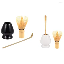 Teaware Sets -2 Set Japanese Brush Green Tea Powder Whisk Chasen Ceremony Bamboo Tool Grinder Black & White