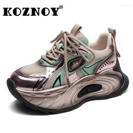 Casual Shoes Koznoy 6cm Air Mesh Microfiber Leather Mixed Colour Ankle Boots Flats Booties Fashion Women Chunky Sneaker Comfy Summer
