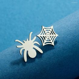 Stud Earrings Kinitial Tiny Stainless Steel Spider Animal Ear Women Men Jewellery Spiderweb Halloween Gift