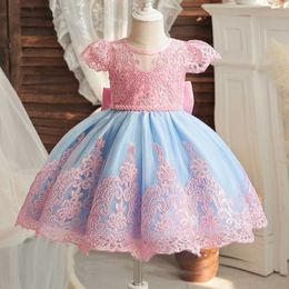 Girl's Dresses Toddler Baby Girls Lace Dresses Backless Wedding Ball Gowns Embroidery Elegant Ceremony Costumes Birthday Party Princess Dress