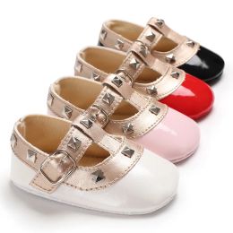 Walkers Infant Princess Rivet Flats Newborn to Toddler PU Leather Shoes with Soft Cotton Sole for First Walkers Spring Collection