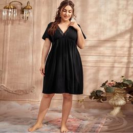 And Spring Summer Oversized Plus Fat Women S Home Clothing Pyjamas Short Sleeved V Neck Lace Ruffled Nightgown For hort leeved