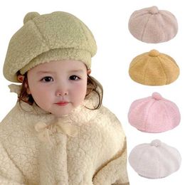 Caps Hats Winter Baby Girl Hat Fashion Lamb Wool Kids Beret Caps for Girls Vintage Pompom Children Hats Baby Accessories 2-6Y Y240517