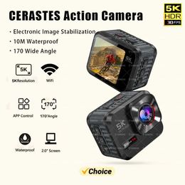 Sports Action Video Cameras CERASTES action camera 5K 4K60FPS WiFi shockabsorbing dual screen 170 wideangle 30m waterproof motion with remote control J0520