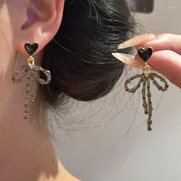 Stud Earrings Style 2024 Trend Black Gold Colour Love Bow Tassel For Women Fashion Jewellery Gift Wholesale