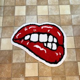 Carpets Red Lips Tufted Rug Thick Plush Carpet Entry Living Embroidery Knit Patter Antislip Bedside Mat Coffee Table