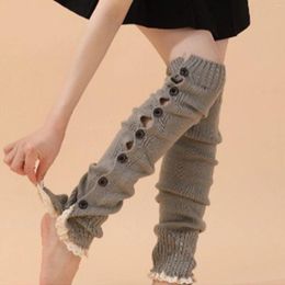 Women Socks Women'S Solid Color Knee High Style Stockings Winter Warmth Cute Button Knit Warmer Legwarmers Thick