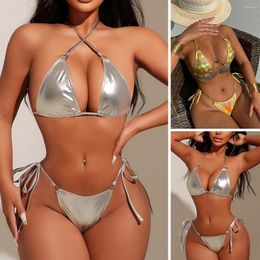 Women's Swimwear Sexy Triangle Push Up Bikini Mini Women Silver Metallic Brazilian Bikinis Micro String Bathing Suit Beach Wear Swimsuit