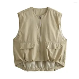 Women's Vests Product Fashion Women Summer Cargo Vest Japanese Style Zipper Clsoure Sleeveless Loose Cardigan Casual Op