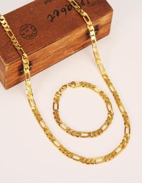 Whole Classic Figaro Cuban Link Chain Necklace Bracelet Sets 14K Real Solid Gold Filled Copper Fashion Men Women039s Jewelr7946183