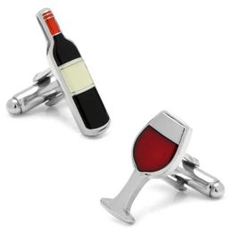 Cuff Links Beverage glass design red wine and coaster cufflinks mens high-quality copper material black color cufflinks wholesale and retail