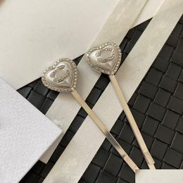 Hair Clips Barrettes Luxury Designer Womens Girls Sier Hairpin Brand Classic Versatile Leisure Hairclips Fashion Heart Pearl Crystal L Otn7V