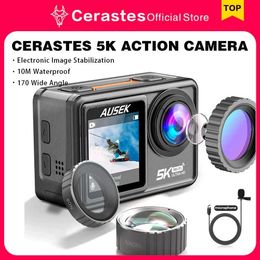 Sports Action Video Cameras CERASTES Action Camera 5K 4K 60FPS EIS Interchangeable Lens 48MP Zoom Electronic Stabiliser Camera WiFi Action Camera for Vlog J0518