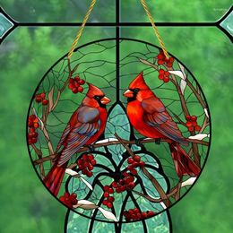 Decorative Figurines Cardinal Stained Glass Sunshade - Vibrant Acrylic Hanging Ornament With Cranberry Accents Circular Art Decor For