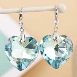 Dangle Chandelier ZOSHI Blue Crystal Heart shaped Pendant Earrings Womens Silver Plated Hook Luxury Pendant Earrings Bridal Wedding Jewellery d240516
