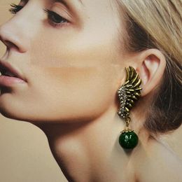 Dangle Earrings Vintage Heavy Industry Wing Powder Green Frog Skin Glass Bead Hand-made Pumpkin