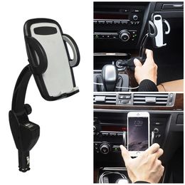 New 3-In-1 Car Mount Cigarette Lighter Rotatable Phone Holder With Dual USB Ports Csl88